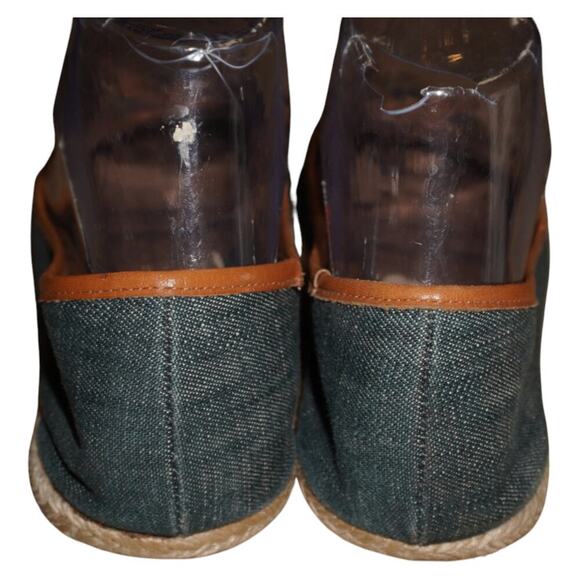 Coach Denim Espadrille Ballet Flats Women’s 10 Blue Tan Logo Bow Casual Shoes - Picture 4 of 9